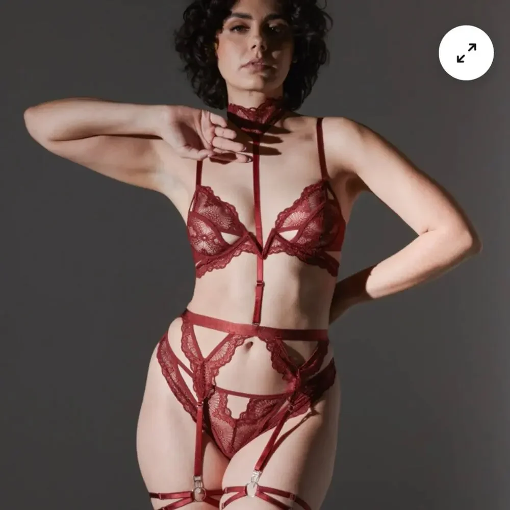 Thistle and Spire Kane Lace Strappy Garter Belt With Removable Choker NWT